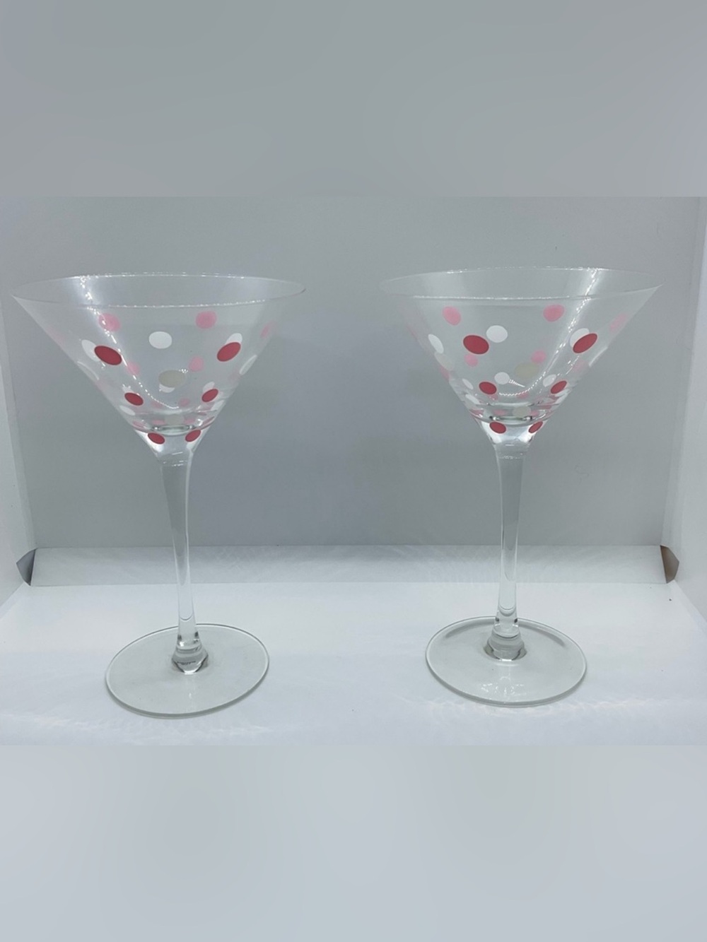 Polka Dot Martini Glasses - Pink, White (Set of 2)
